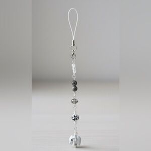 Elephant Beaded Phone Charm - Gray and White